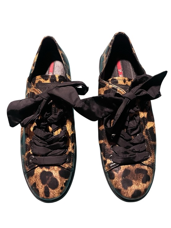 Prada Shoes - PRADA Leopard Print Lace-Up Women’s Sneakers - Black Ribbon Laces